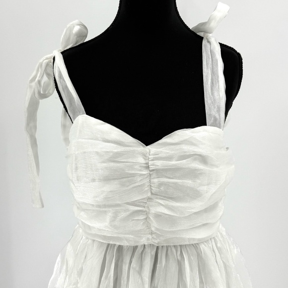 Lulus Radiant Arrival Shiny White Organza Tiered Tie Strap Maxi Dress Size M NWT - Picture 8 of 16